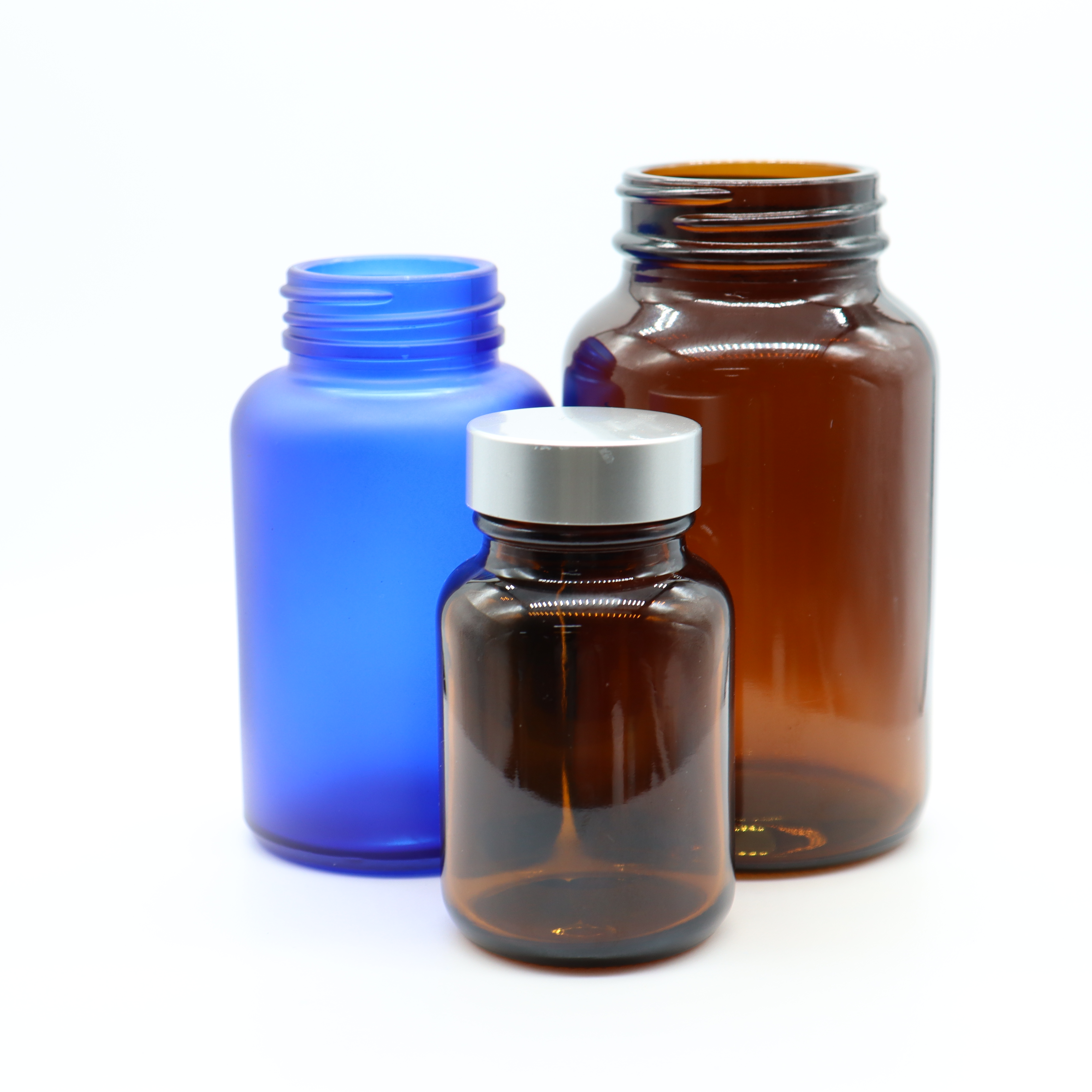 Pill glass bottle with caps