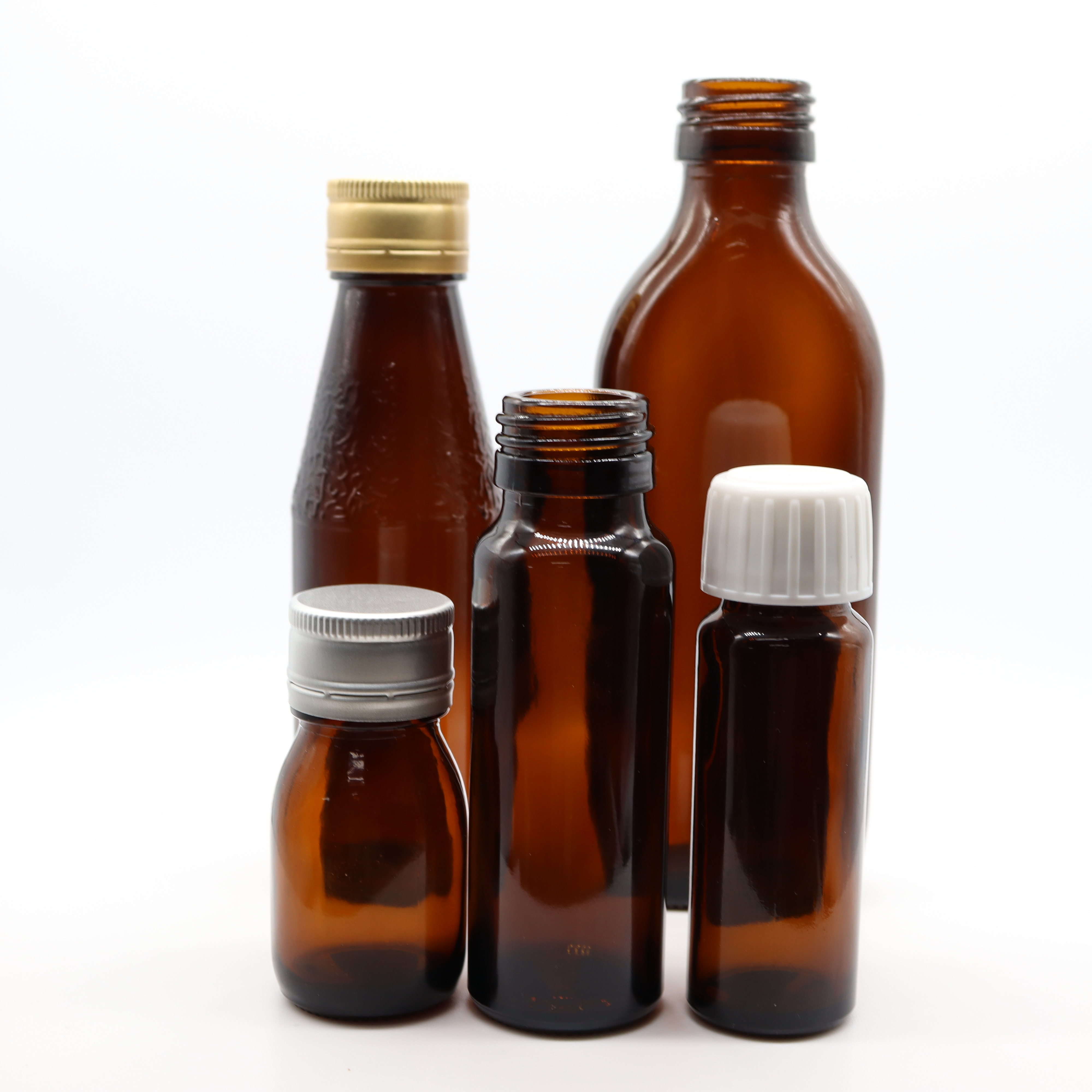 Glass syrup bottle with caps